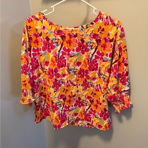 Bright Floral Pink & Orange Women's Blouse